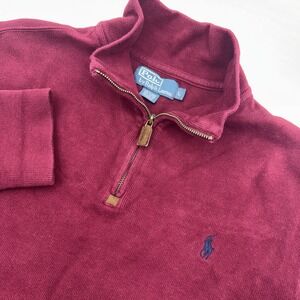Vintage Polo Ralph Lauren 1/4 Zip Pullover Sweater Maroon With Brown Pony Large